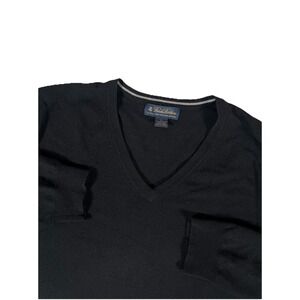 Brooks Brothers Black Extra Fine Merino Wool V-Neck Pullover Sweater Men's Large